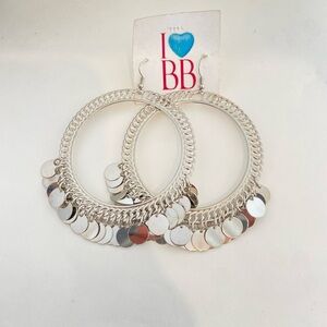 Brand New Silver Tone Hoop Earrings with Disc Accents